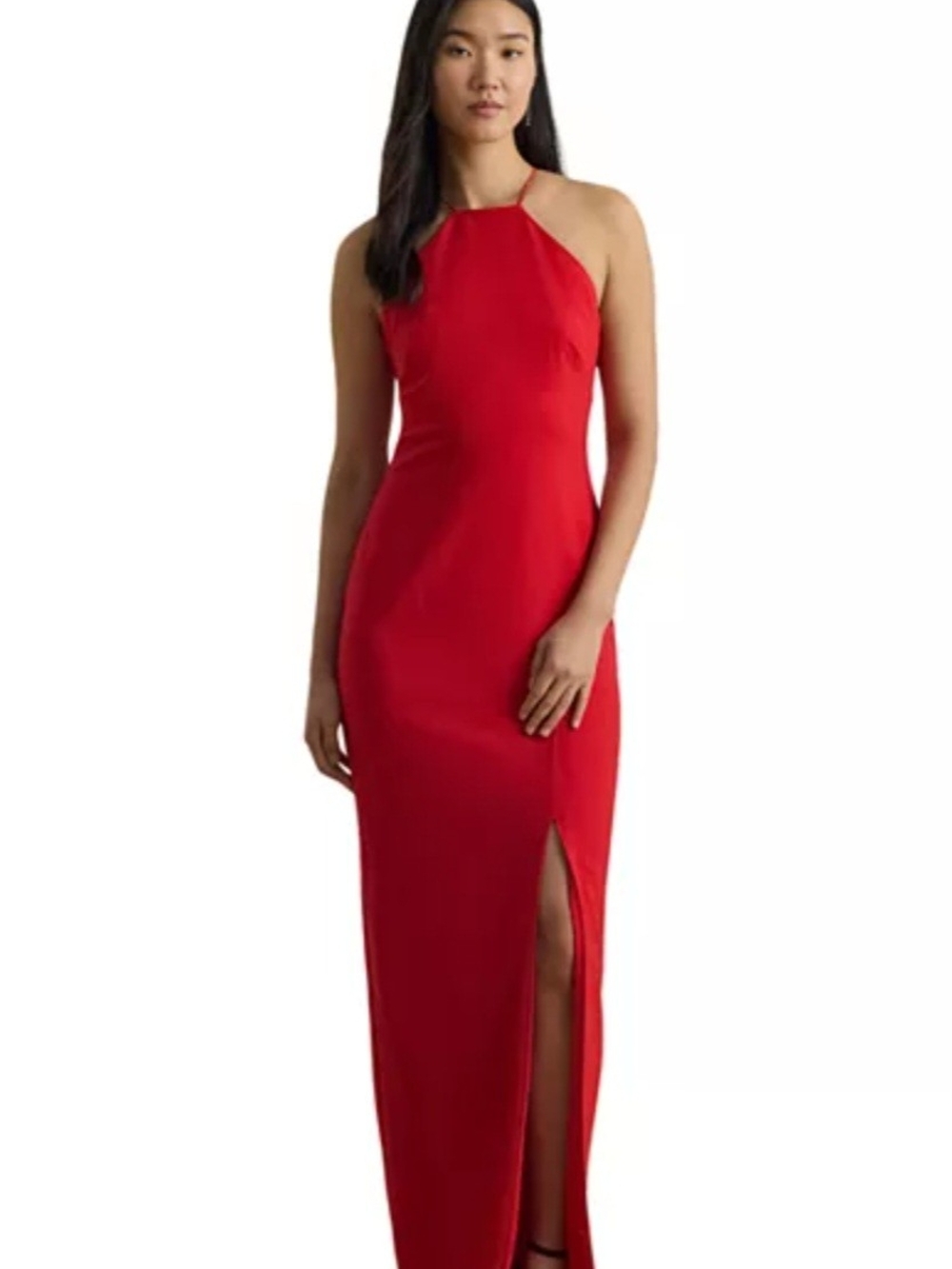 Ralph Lauren Red Halter Maxi Dress with Side Slit